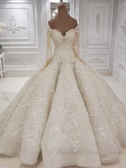 Beautiful Long Sleevess V neck Appliques Ball Gown Wedding Dresses