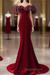 Beautiful Mermaid Off The Shoulder Long Red Evening Prom Dress