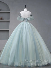 Beautiful Mint Blue Round Neckline Party Dress, Tulle With Sweet 16 Dress Semi Formal Prom Dress