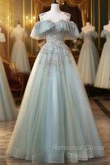 Beautiful Mint Blue Round Neckline Party Dress, Tulle With Sweet 16 Dress Semi Formal Prom Dress