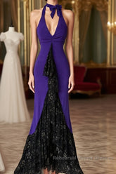 Beautiful Purple V-Neck Lace Mermaid Long Semi Formal Prom Dress Backless Birthday Party Dress
