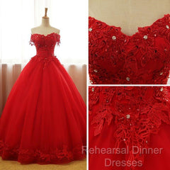 Beautiful Red Tulle Sweet 16 Gowns, Semi Formal Prom Gowns, Red Party Dress