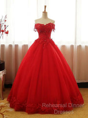 Beautiful Red Tulle Sweet 16 Gowns, Semi Formal Prom Gowns, Red Party Dress