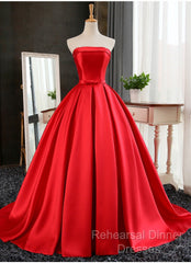 Beautiful Satin Scoop Floor Length Ball Semi Formal Prom Dress , Dark Red Sweet 16 Gown
