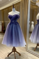 Beautiful Sweetheart Tulle With Lace Short Semi Formal Prom Dress, Purple Homecoming Dresses
