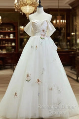 Beautiful Tulle Lace Long Semi Formal Prom Dress, Off The Shoulder Evening Party Dress