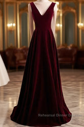 Beautiful Wine Red Simple Long A-Ine Wedding Party Dress, Dark Red Semi Formal Prom Dresses