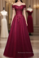 Beautiful Wine Red Tulle Sweetheart Long Semi Formal Prom Dress, A-Line Party Dress