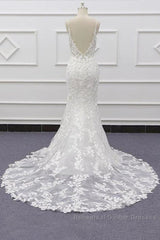 Best Spaghetti Strap Appliques Mermaid Wedding Dresses