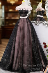 Black And Pink Tulle With Flowers Off Shoulder Party Dress, Tulle Sweet 16 Dress