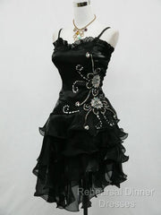 Black Chiffon Beaded Mini Semi Formal Prom Dress Homecoming Dress