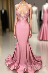 Black Girl Semi Formal Prom Dresses Mermaid Sleeveless Pink Semi Formal Prom Dresses | Sexy Beads Appliques Evening Dresses