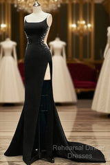 Black Mermaid Open Back Dresses With Slit