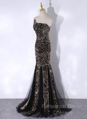Black Mermaid Sequins Long Semi Formal Prom Dress, Black Evening Dress Party Dress