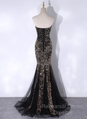Black Mermaid Sequins Long Semi Formal Prom Dress, Black Evening Dress Party Dress