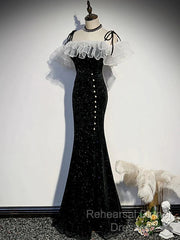 Black Off Shoulder Mermaid Long Formal Dress, Black Wedding Party Dress