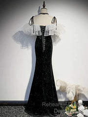 Black Off Shoulder Mermaid Long Formal Dress, Black Wedding Party Dress