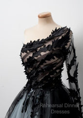 Black One Shoulder Tulle Long Semi Formal Prom Dress Evening Dress