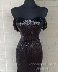 Black Sequin Off Shoulder Mermaid Dresses