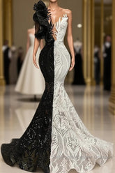 Black Sequin Trumpet Mermaid Long Sleeve Semi Formal Prom Dress