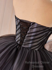 Black Tulle Long Semi Formal Prom Gown, Black Tulle Evening Dress