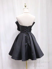 Black Tulle Satin Short Semi Formal Prom Dress, Black Homecoming Dress