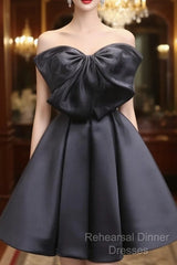 Black Tulle Satin Short Semi Formal Prom Dress, Black Homecoming Dress