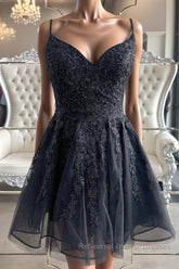 Black V Neck Backless Lace Short Semi Formal Prom Dresses, Backless Black Lace Homecoming Dresses, Black Lace Formal Evening Dresses