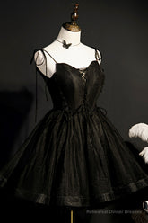 Black V-Neck Tulle Short Prom Dress, Black A-Line Homecoming Party Dress