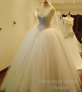 Bling Bling Beading V Neck Organza Ball Gowns Wedding Dress