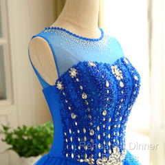 Blue Beaded Tulle Short Cute Homecoming Dress, Blue Short Party Dress Semi Formal Prom Dress