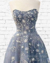 Blue Embroidery Tulle Dress