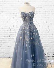 Blue Embroidery Tulle Dress