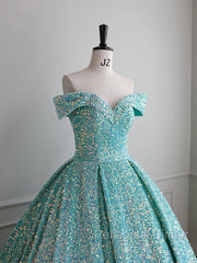 Blue Green Velvet Sequin Long Semi Formal Prom Dress, Velvet Formal Dress