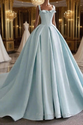 Blue Satin Long Semi Formal Prom Dresses, Blue Satin Formal Dresses