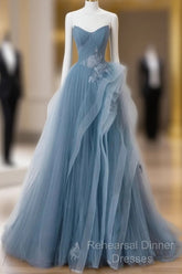 Blue Sweetheart Tulle Layers Long Formal Dress, Blue Long Party Dress Semi Formal Prom Dress