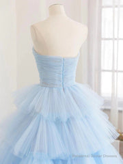 Blue Tulle High Low Prom Dresses, Blue Tulle High Low Formal Graduation Dresses