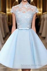 Blue tulle lace short Semi Formal Prom Dresses, blue tulle lace homecoming Dresses