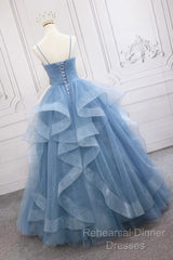 Blue Tulle Layers Long Party Dress Semi Formal Prom Dress, Beautiful Sweet 16 Dresses