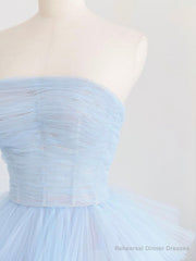 Blue Tulle Long Prom Dress, Blue Tulle Ball Gown Evening Dresses