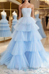 Blue tulle long Semi Formal Prom Dresses, blue tulle evening Dresses