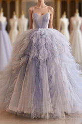 Blue Tulle Long Semi Formal Prom Gown, Blue Tulle Long Sweet 16 Dress