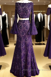 Boho Chic Mermaid Two Piece Lace Semi Formal Prom Dresses