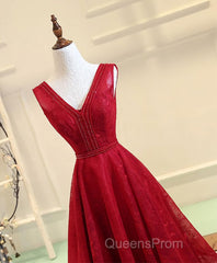 Burgundy V Neck Lace Long Evening Prom Gown Burgundy Evening Dress
