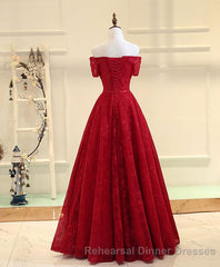 Burgundy a Line Lace Long Semi Formal Prom Dress, Burgundy Evening Dress