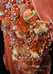 Bright Orange Mermaid V-Neck Satin Beaded Long Semi Formal Prom Dress Sequined Evening Gown