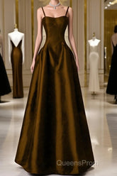 Brown Satin A-Line Sweetheart Long Formal Dress, Simple Brown Evening Dress
