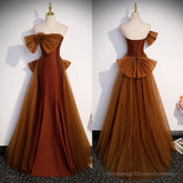 Brown Tulle and Satin Mermaid Long Party Dress, New Style Long Formal Dress Prom Dress