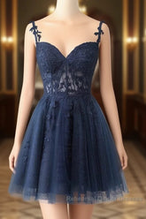 Burgundy A-Line Tulle Lace Short Semi Formal Prom Dress, Cute Burgundy Homecoming Dress