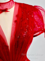 Burgundy A-Line Tulle Sequin Long Semi Formal Prom Dress, Burgundy Formal Dress